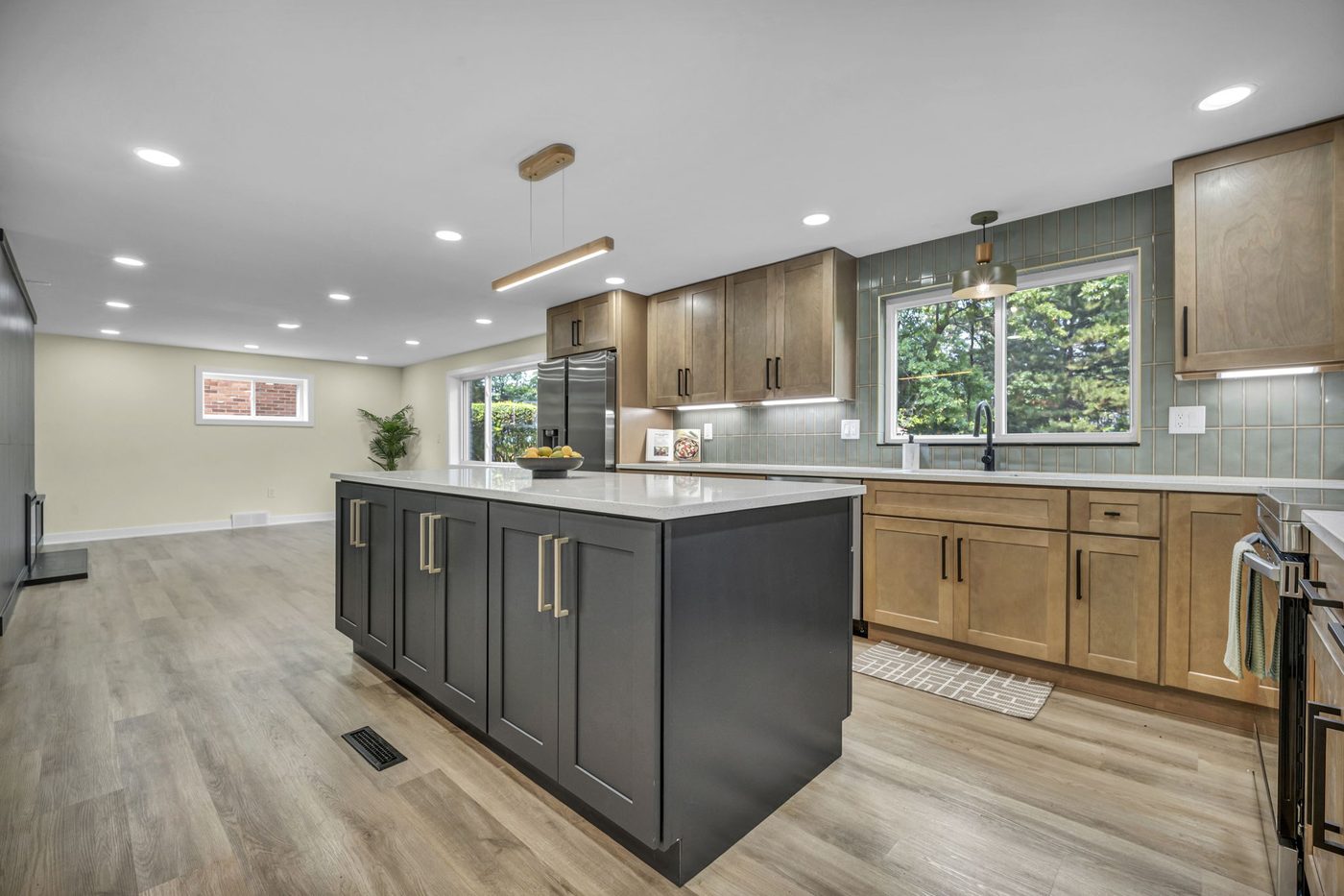 Renovated kitchen with new recessed, pendant and under-cabinet lighting installed by Mr GC Services